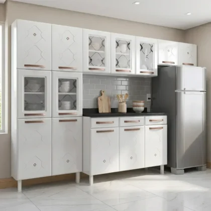 Cozinha Completa 14 Portas 3 Gavetas 5 Vidros Mirage New