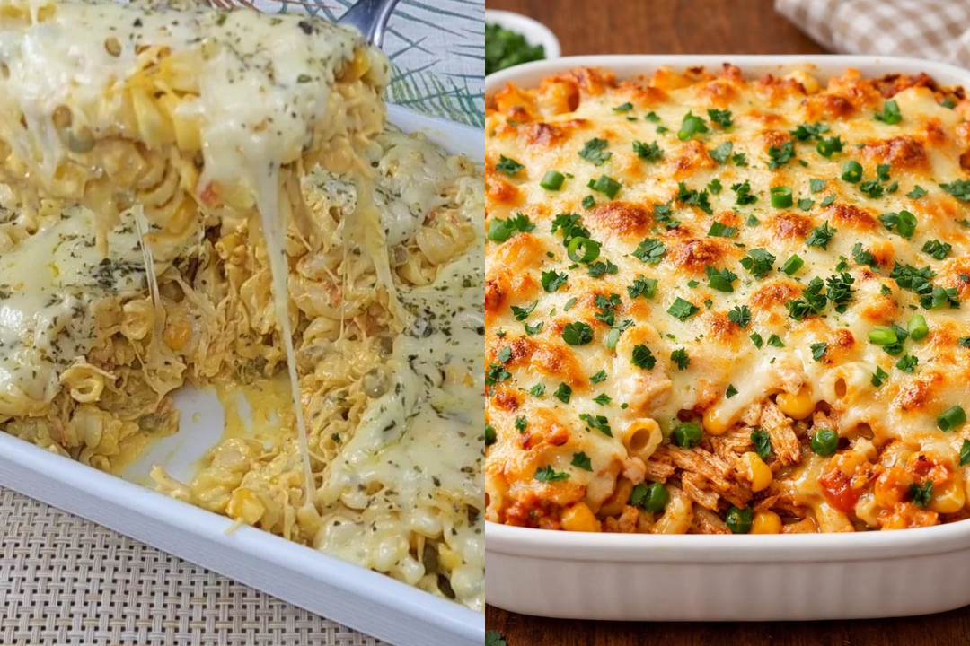 Misture macarrão com frango e muito queijo e veja a mágica acontecer no forno